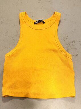 Zara Orange Ribbed Tank Top Cropped Racerback High Neck Medium